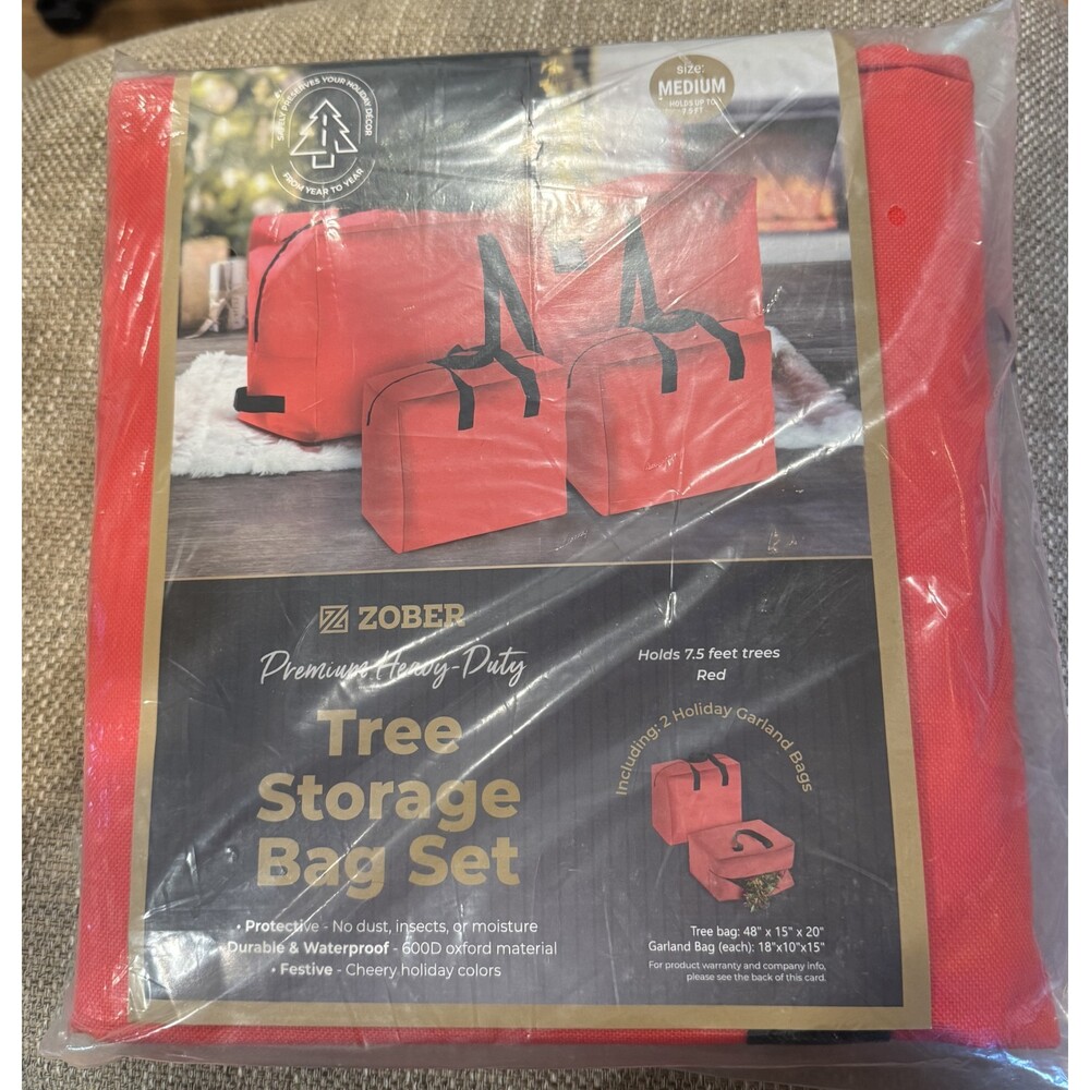 ZOBER Christmas Tree Storage Bag With 2 Ornament Bags 7.5 Foot Tree New